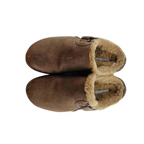 Clarks Collection Womens Brown Leather & Faux Fur Slip-On Clogs Slippers Size 6 - Picture 2 of 8